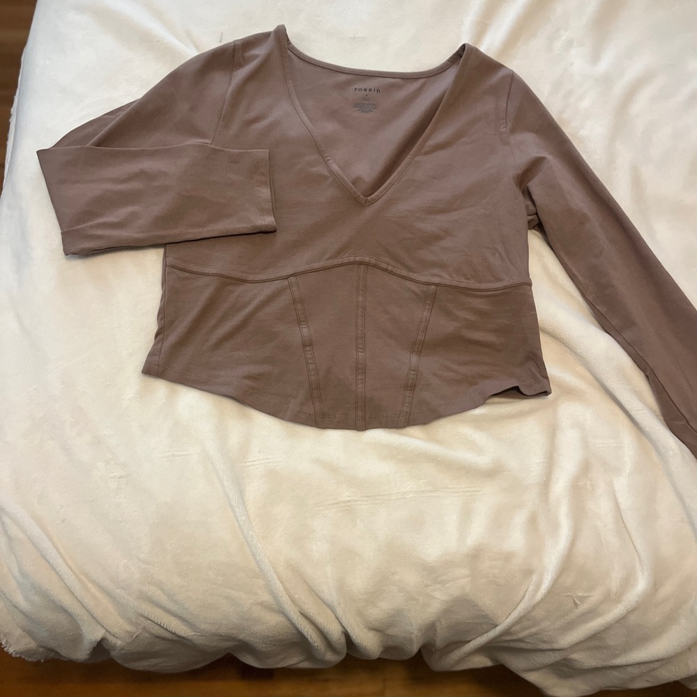 Women's Cropped Corset V-Neck Long Sleeve Top